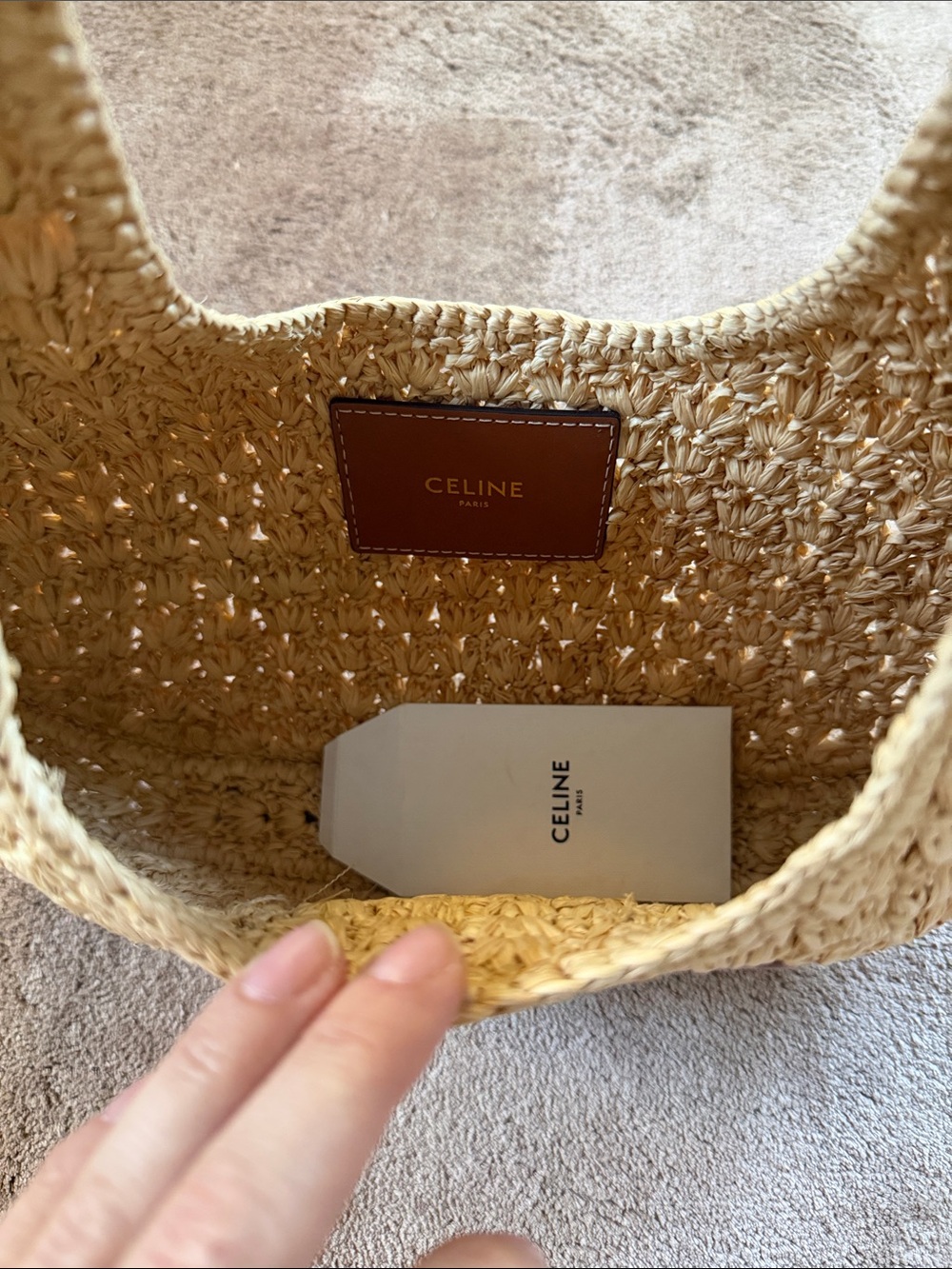 Celine Natural Raffia Hobo with Brown Leather Triomphe Emblem - Picture 2 of 4